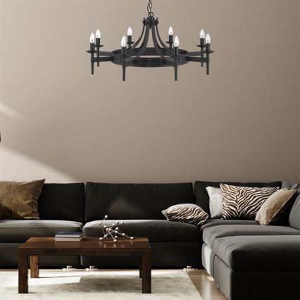 Searchlight - Lustre à chaîne CARTWHEEL 8xE14/60W/230V noir