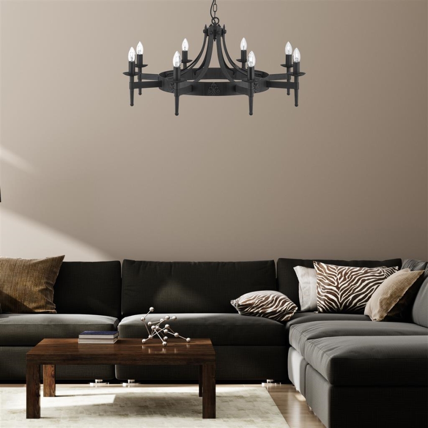 Searchlight - Lustre à chaîne CARTWHEEL 8xE14/60W/230V noir