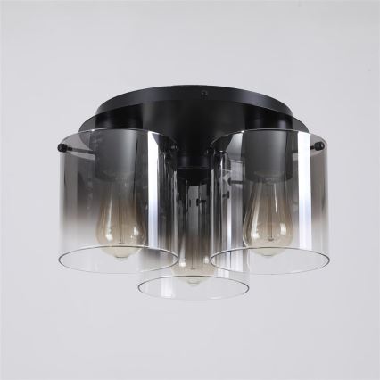Searchlight - Plafonnier SWEDEN 3xE27/60W/230V diam. 39 cm noir/fumé