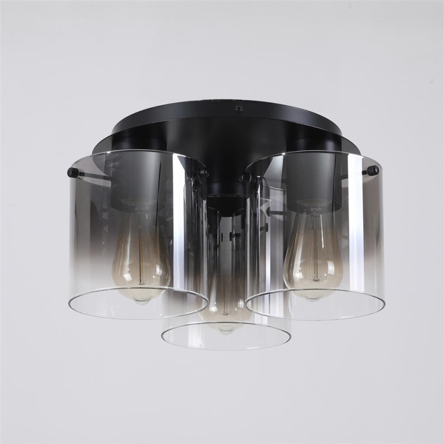 Searchlight - Plafonnier SWEDEN 3xE27/60W/230V diam. 39 cm noir/fumé