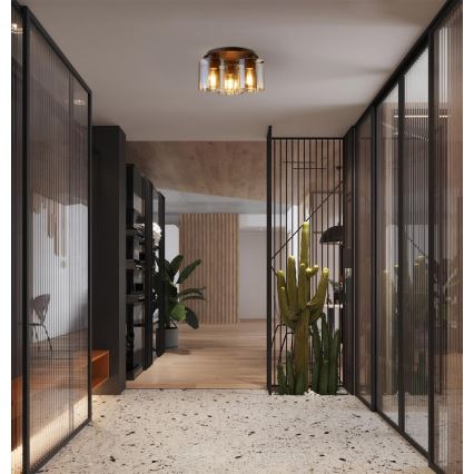 Searchlight - Plafonnier SWEDEN 3xE27/60W/230V Ø 39 cm brun/fumé