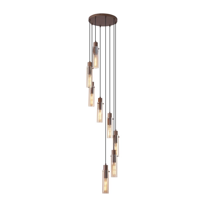 Searchlight - Suspension sur câble SWEDEN 8xE27/60W/230V marron/fumé