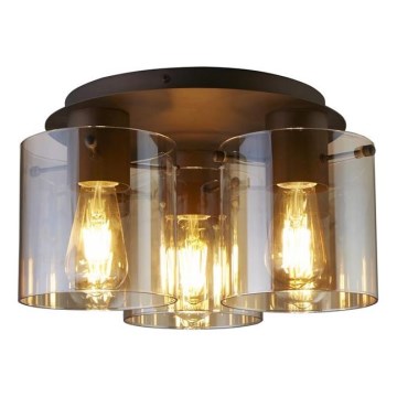Searchlight - Plafonnier SWEDEN 3xE27/60W/230V Ø 39 cm brun/fumé