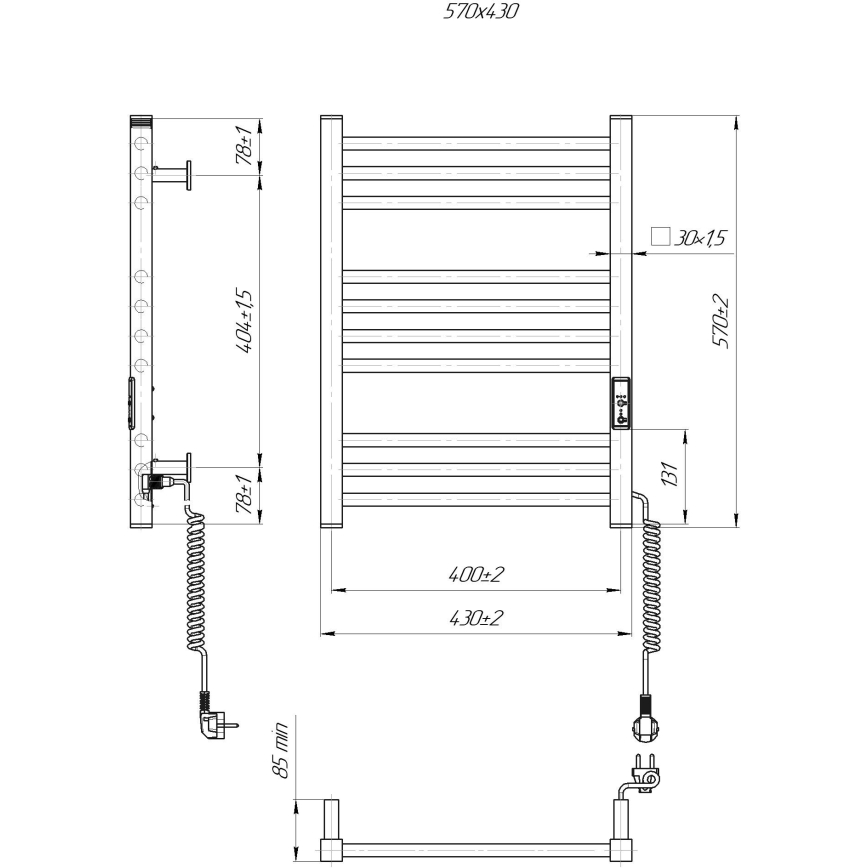 Sèche-serviettes à échelle pour salle de bains HF DERBY 100 W/230 V 57 x 43 cm, blanc, raccordement droit