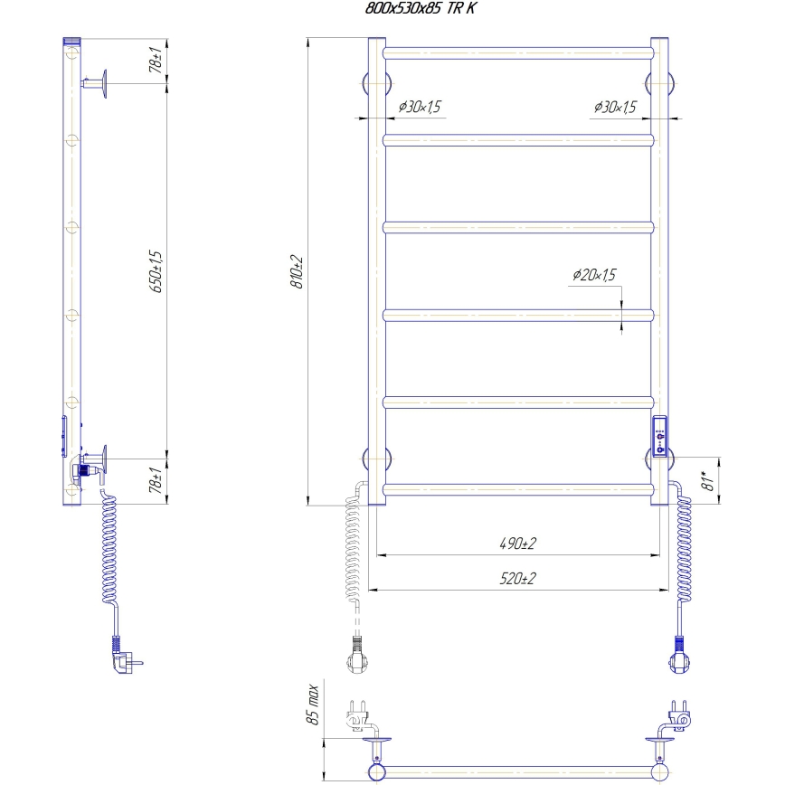 Sèche-serviettes CLASSIC pour salle de bains 110W/230V 81x52 cm inox/blanc, version droite