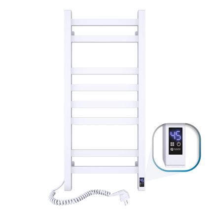 Radiateur sèche-serviettes pour salle de bains AVANGARD 251W/230V 80,6 cm IP44 blanc, gauche, à profil angulaire, avec thermostat