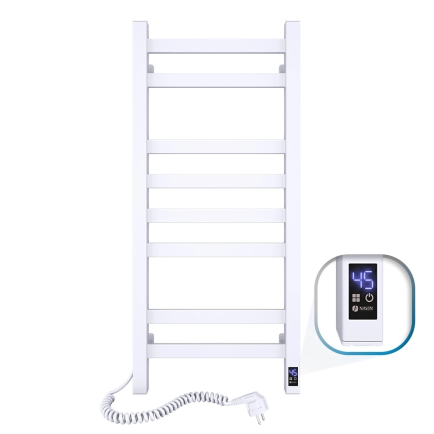 Radiateur sèche-serviettes pour salle de bains AVANGARD 251W/230V 80,6 cm IP44 blanc, gauche, à profil angulaire, avec thermostat