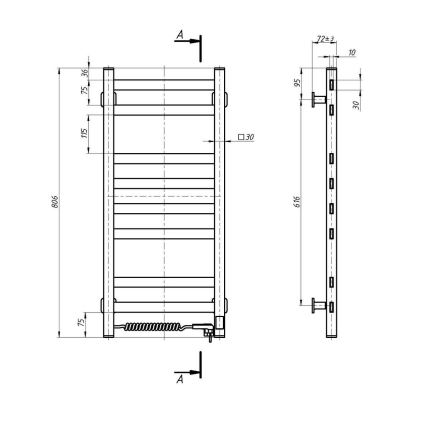 Radiateur sèche-serviettes pour salle de bains AVANGARD 251W/230V 80,6 cm IP44 blanc, gauche, à profil angulaire, avec thermostat