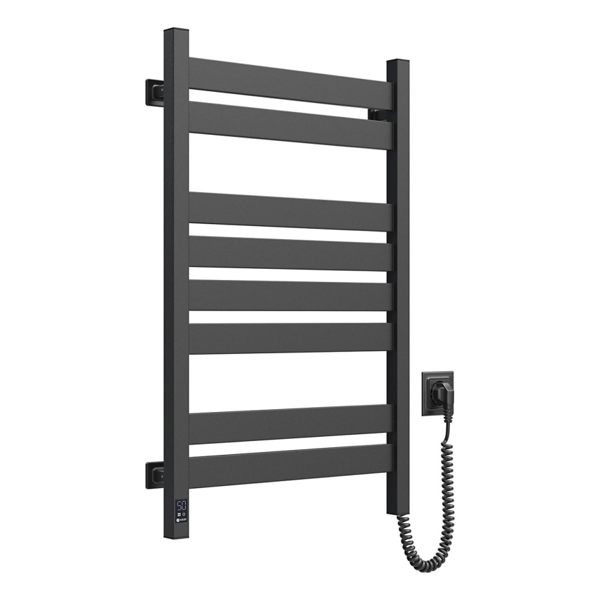 Sèche-serviettes de salle de bains avec thermostat LARGO 432W/230V 80,6 cm IP44, noir, version droite, profil carré