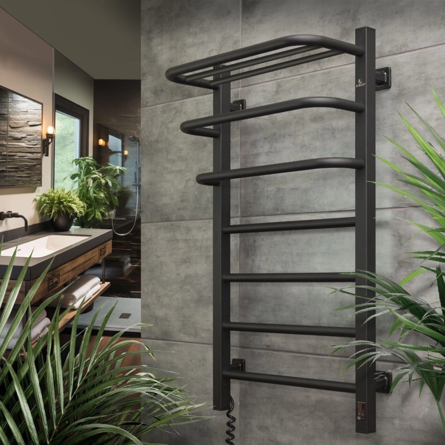 Sèche-serviettes électrique avec thermostat FORTIS 155 W 80 x 48 cm IP44, noir, version droite