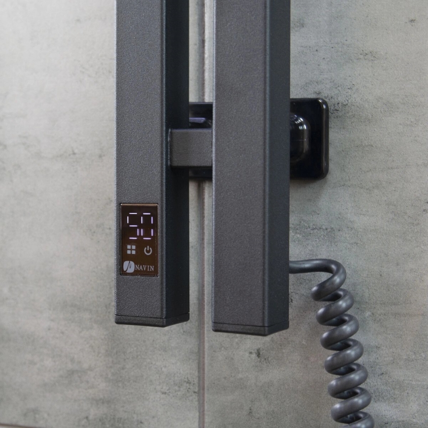 Sèche-serviettes électrique avec thermostat SILOUETTE 70W 120x9 cm, noir, version droite