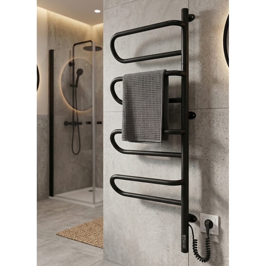 Sèche-serviettes électrique pivotant ELECTRA 120 W/230 V 100 x 44,5 cm inox/noir, version droite