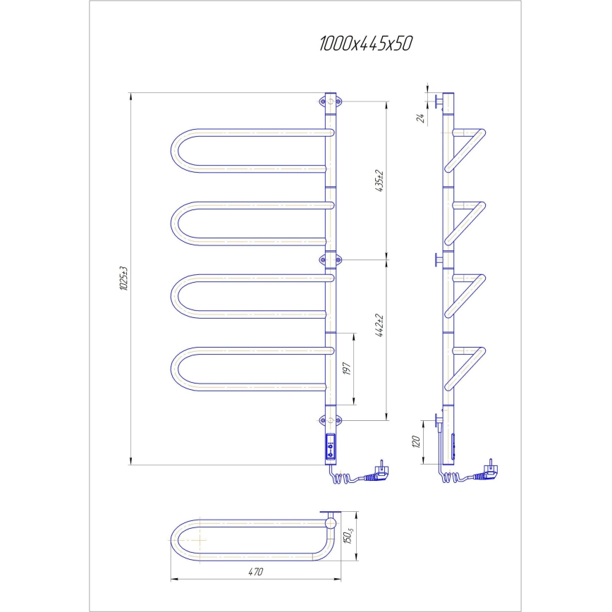Sèche-serviettes électrique pivotant ELECTRA 120W/230V 100x44,5 cm inox/chrome, version droite
