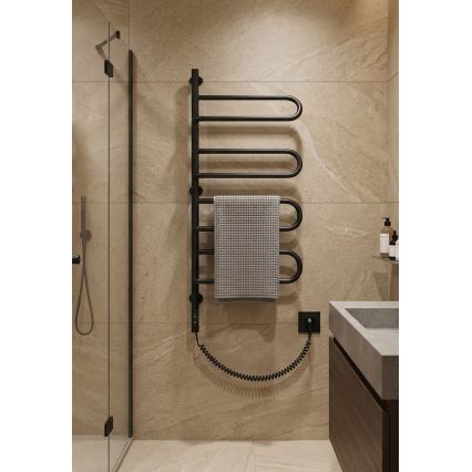 Sèche-serviettes électrique pivotant ELECTRA 120W/230V 100x44,5 cm acier inoxydable/noir gauche