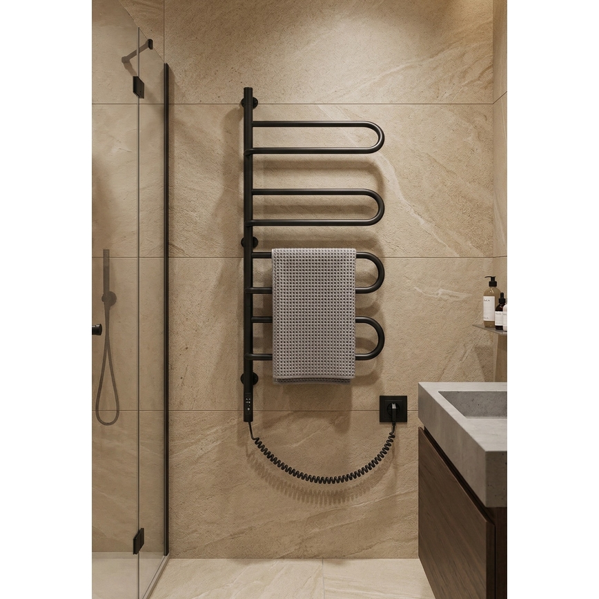 Sèche-serviettes électrique pivotant ELECTRA 120W/230V 100x44,5 cm acier inoxydable/noir gauche