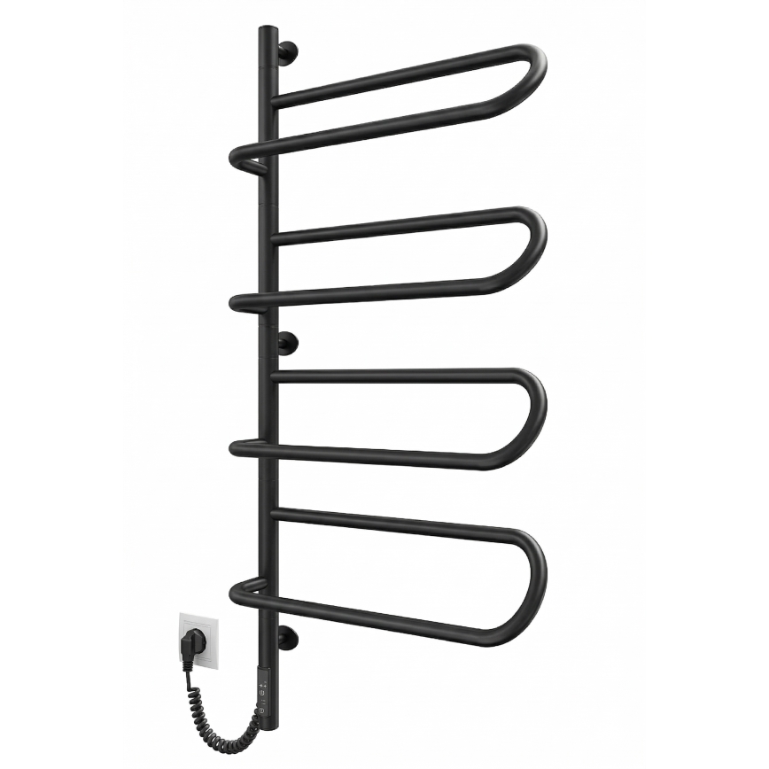 Sèche-serviettes électrique pivotant ELECTRA 120W/230V 100x44,5 cm acier inoxydable/noir gauche