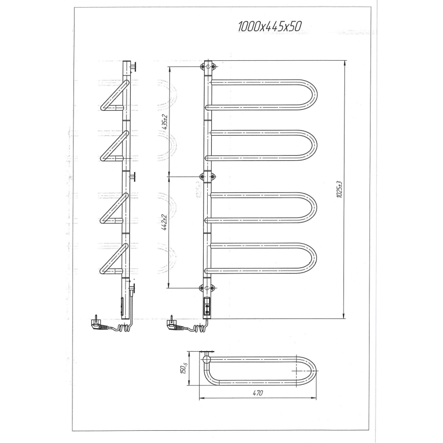 Sèche-serviettes électrique pivotant ELECTRA 120W/230V 102,5x47,5 cm inox/chrome version gauche