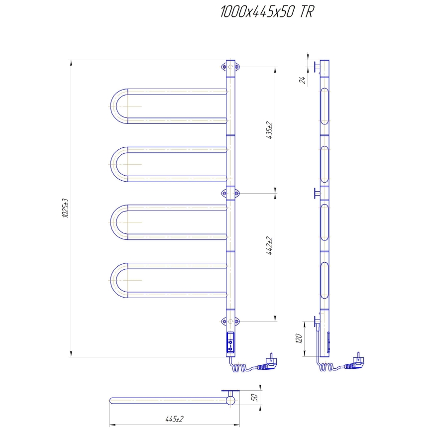 Sèche-serviettes électrique pivotant TRISTAR 105 W/230 V 102,5 x 44,5 cm IP44 inox/chrome brillant