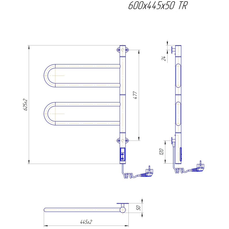 Sèche-serviettes électrique pivotant TRISTAR 75W/230V 62,5x44,5 cm IP44 inox/chrome brillant