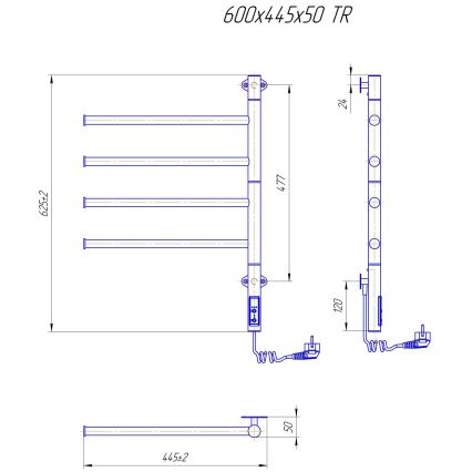 Sèche-serviettes électrique pivotant VEER 50W/230V 62,5x44,5 cm inox/noir