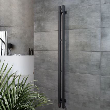 Sèche-serviettes électrique thermostatique SILOUETTE 106W 150x9 cm, noir, côté droit