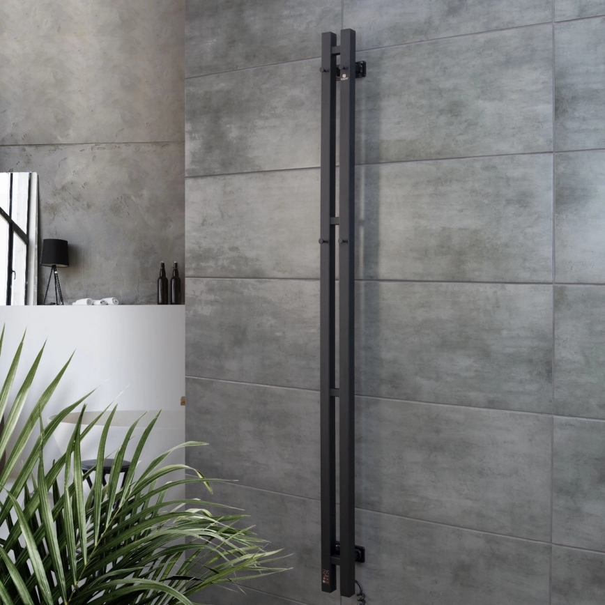 Sèche-serviettes électrique thermostatique SILOUETTE 106W 150x9 cm, noir, côté droit