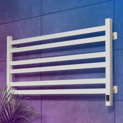Sèche-serviettes en échelle pour salle de bains AVANGARD avec thermostat, 300W/230V, 50,6 cm, IP44, blanc, raccordement à gauche, profil carré