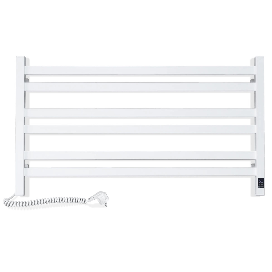 Sèche-serviettes en échelle pour salle de bains AVANGARD avec thermostat, 300W/230V, 50,6 cm, IP44, blanc, raccordement à gauche, profil carré