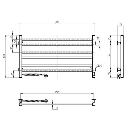 Sèche-serviettes en échelle pour salle de bains AVANGARD avec thermostat, 300W/230V, 50,6 cm, IP44, blanc, raccordement à gauche, profil carré