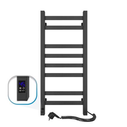 Radiateur sèche-serviettes pour salle de bains AVANGARD, avec thermostat, 251W/230V, 80,6cm, IP44, noir, côté droit, à profil carré