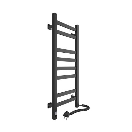Radiateur sèche-serviettes pour salle de bains AVANGARD, avec thermostat, 251W/230V, 80,6cm, IP44, noir, côté droit, à profil carré