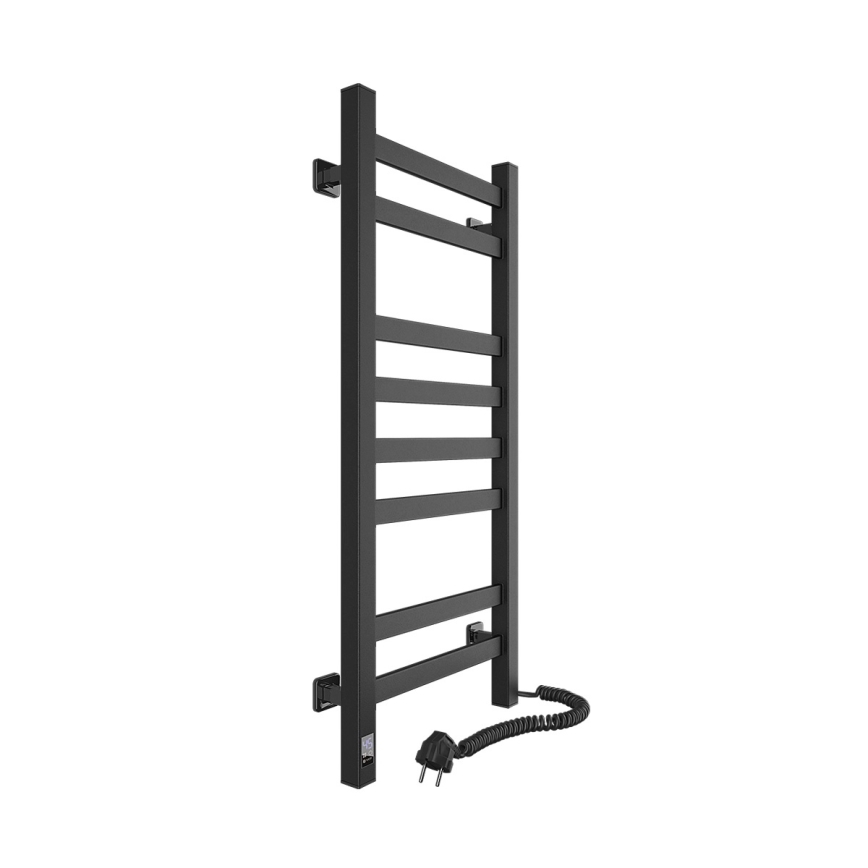 Radiateur sèche-serviettes pour salle de bains AVANGARD, avec thermostat, 251W/230V, 80,6cm, IP44, noir, côté droit, à profil carré