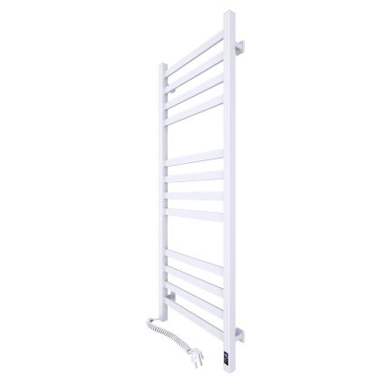 Radiateur sèche-serviettes pour salle de bains AVANGARD avec thermostat 459W/230V, 120,6 cm, IP44, blanc, raccordement gauche, profil carré