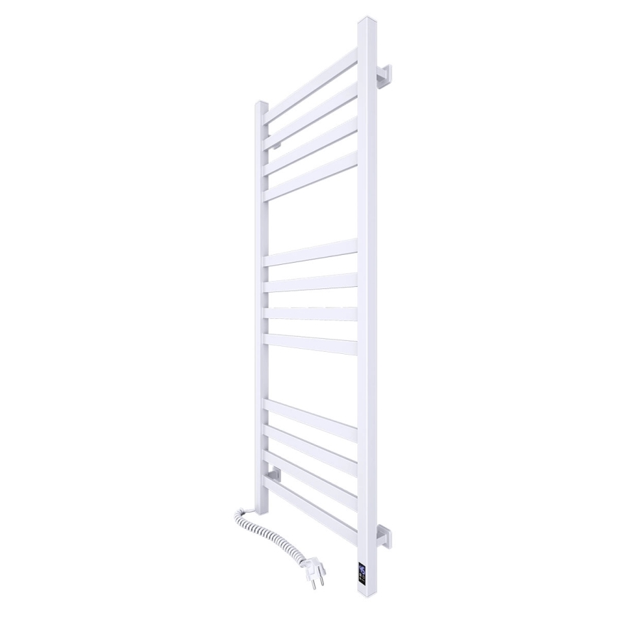 Radiateur sèche-serviettes pour salle de bains AVANGARD avec thermostat 459W/230V, 120,6 cm, IP44, blanc, raccordement gauche, profil carré