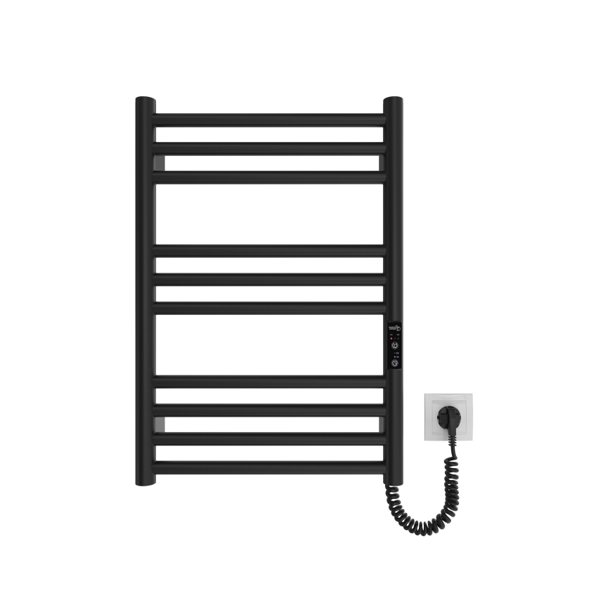 Sèche-serviettes en échelle pour salle de bains HF GREENWICH 100W/230V 57x43 cm noir, raccordement droit, profil rond