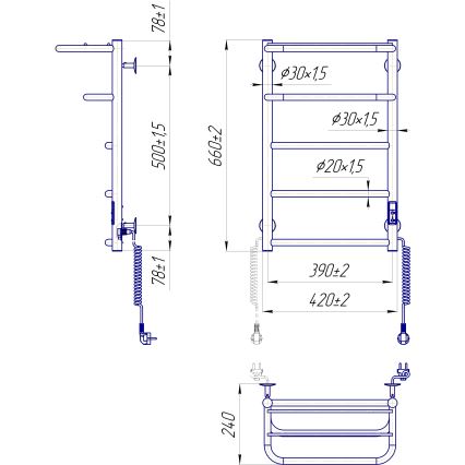 Sèche-serviettes HOTEL 75W/230V 66x42 cm inox/noir, côté droit