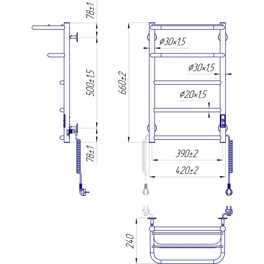 Sèche-serviettes HOTEL 75W/230V 66x42 cm inox/noir, côté droit