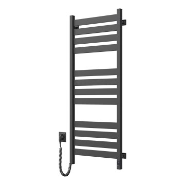 Sèche-serviettes LARGO pour salle de bains, 541 W/230 V, 120,6 cm, IP44, noir, côté gauche, design angulaire, thermostat intégré