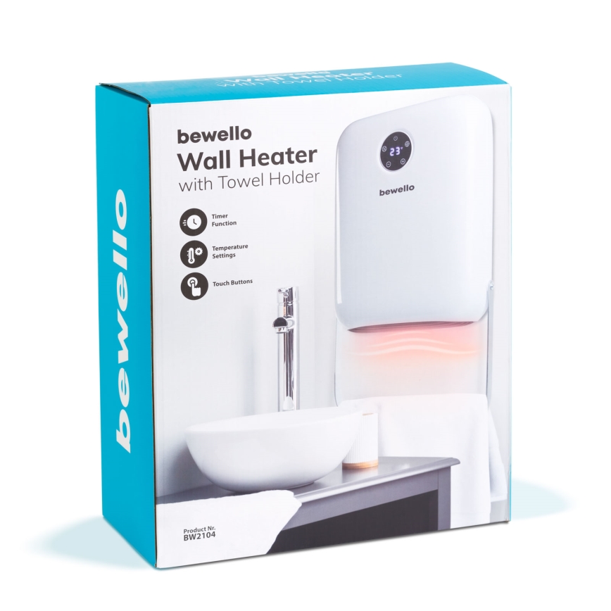Sèche-serviettes mural 2000 W/230 V IP22 blanc + télécommande