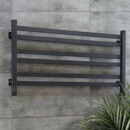 Sèche-serviettes de salle de bains AVANGARD en échelle avec thermostat 316W/230V 50,6 cm IP44 noir, version droite, profil carré