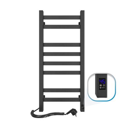 Radiateur sèche-serviettes pour salle de bain, design échelle à profil carré, avec thermostat AVANGARD 251W/230V 80,6 cm IP44, noir, raccordement gauche