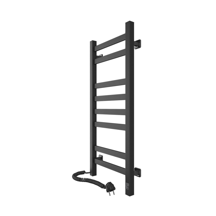 Radiateur sèche-serviettes pour salle de bain, design échelle à profil carré, avec thermostat AVANGARD 251W/230V 80,6 cm IP44, noir, raccordement gauche