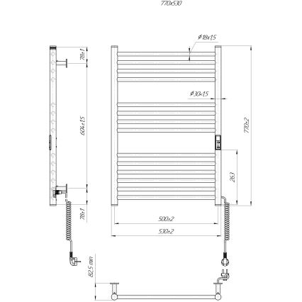 Sèche-serviettes pour salle de bains HF GREENWICH 170W/230V 77x53 cm, noir, raccordement côté droit, profil rond