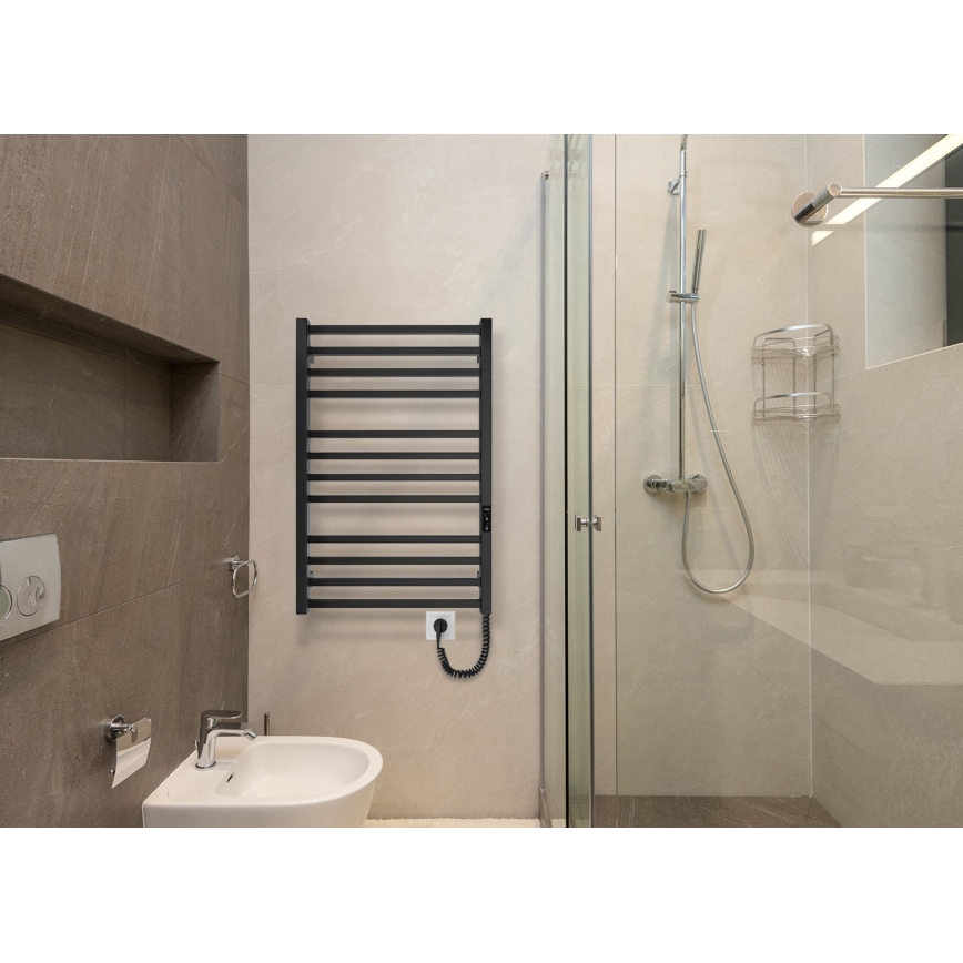 Sèche-serviettes pour salle de bains HF LONDON 165W/230V 77x53 cm, noir, version droite