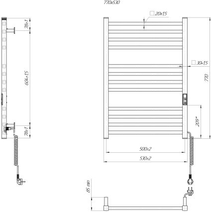 Sèche-serviettes pour salle de bains HF LONDON 165W/230V 77x53 cm, noir, version droite