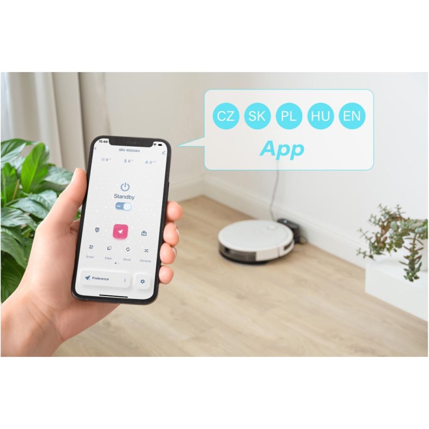 Sencor - Aspirateur robot connecté avec une serpillère 2en1 28W/2600 mAh Wi-Fi blanc + Télécommande