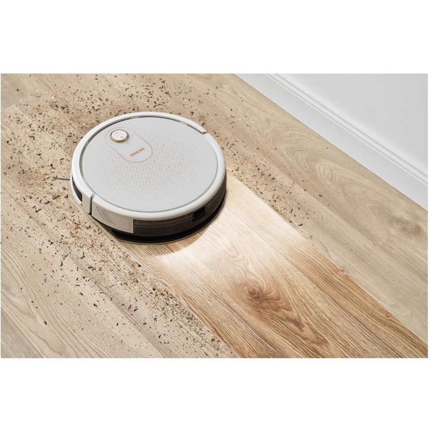 Sencor - Aspirateur robot connecté avec une serpillère 2en1 28W/2600 mAh Wi-Fi blanc + Télécommande