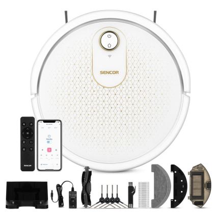 Sencor - Aspirateur robot connecté avec une serpillère 2en1 28W/2600 mAh Wi-Fi blanc + Télécommande