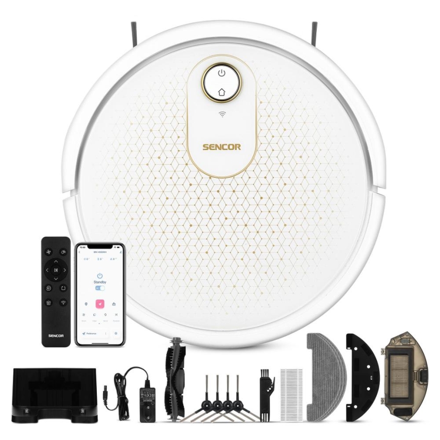 Sencor - Aspirateur robot connecté avec une serpillère 2en1 28W/2600 mAh Wi-Fi blanc + Télécommande
