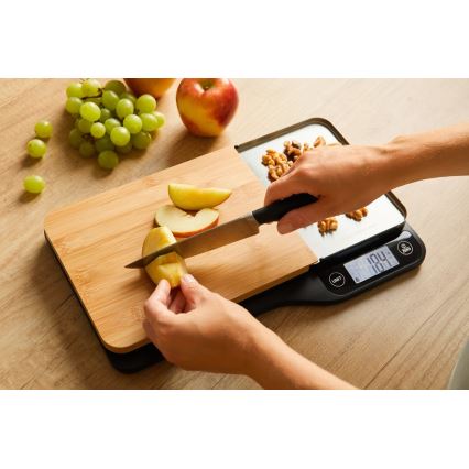 Sencor - Balance de cuisine électronique avec planche à découper en bambou 2xAAA noire